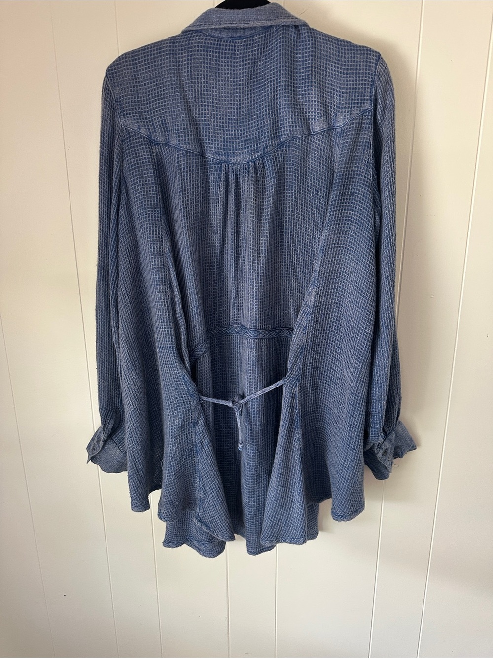 Free People Blue Button-Down Waffle-Knit Shirt